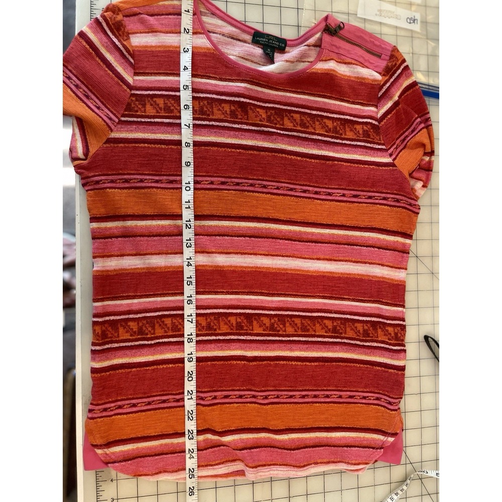 LRL Lauren Jeans Co Womens Shirt Orange Pink Red Stripes3/4 SleevesXLWork Casual - Picture 6 of 6